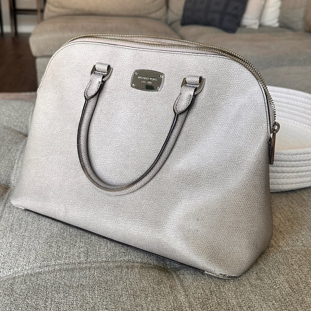 Michael Kors Gray Satchel with Metal Accents and Top Handles